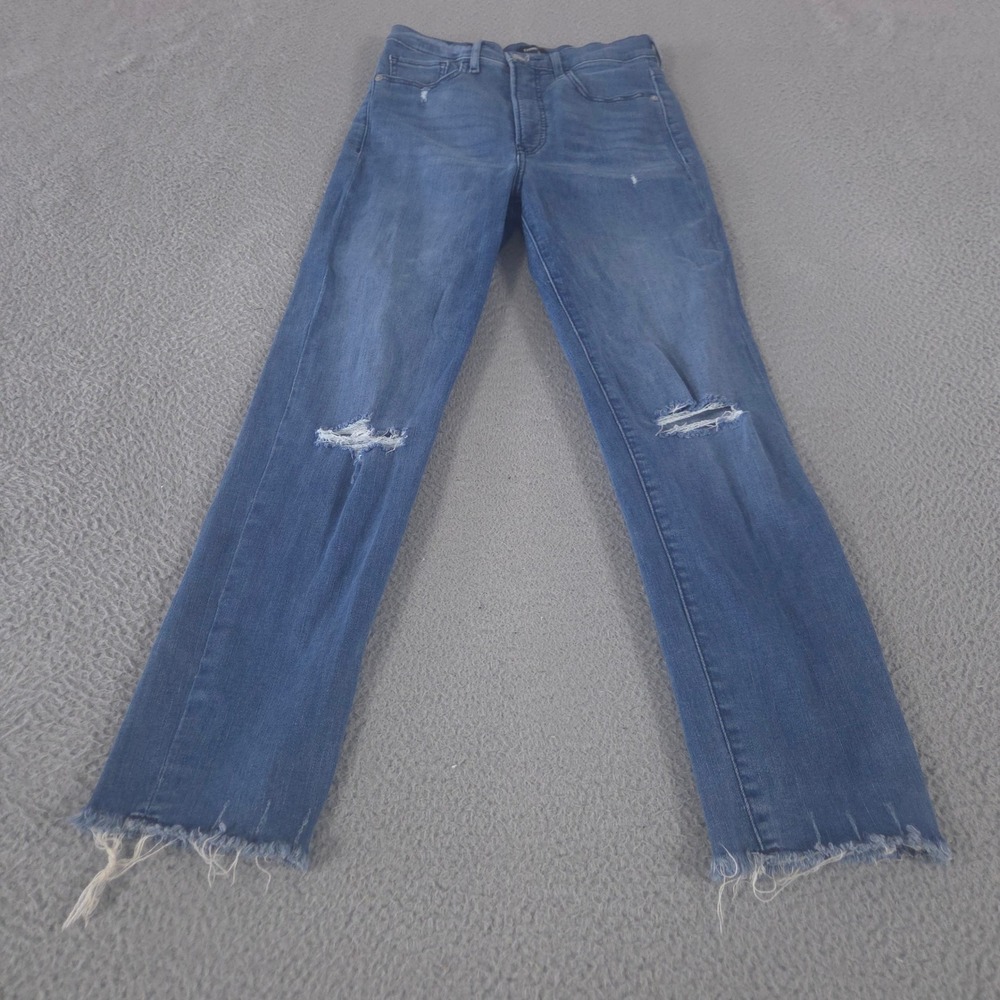 Express Jeans Womens 6R Blue Slim Super High Rise Distressed Frayed Hem Denim